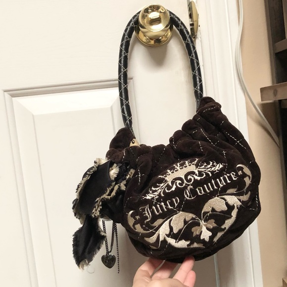 Juicy Couture Handbags - Juicy Couture Brown Quilted Velour Mini Y2K Shoulder Bag